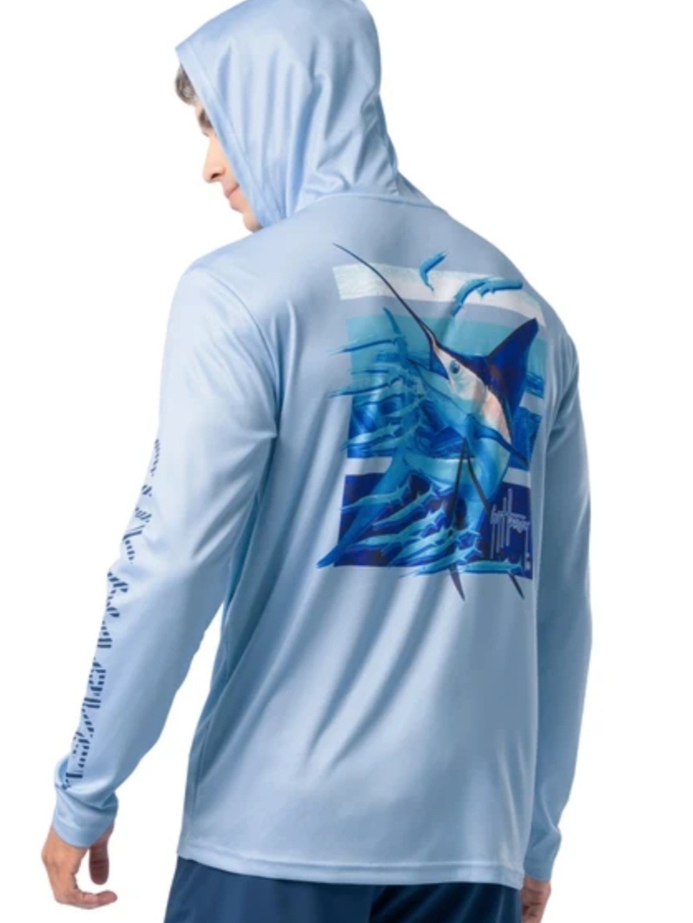 Men's Light Blue Hooded Marlin Swim Rash Guard
